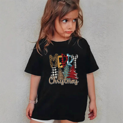 Combed Cotton New Christmas Children's Short Sleeve Girls' T-Shirt Kids Clothing Boys' Short Sleeve