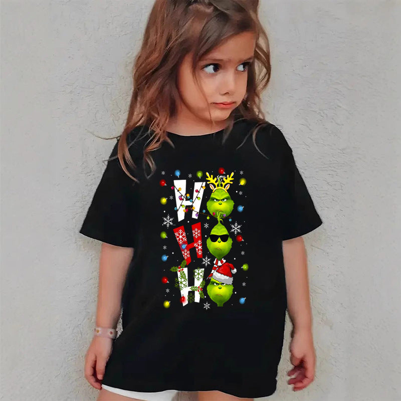 Combed Cotton New Christmas Children's Short Sleeve Girls' T-Shirt Kids Clothing Boys' Short Sleeve