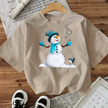 Snowman Cotton Women's Short Sleeve Fashion Style Top American Christmas New Arrival