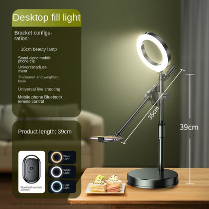 Mobile Phone Overhead Shooting Stand for Food Photography, Drawing, and Live Streaming - Adjustable Dual-Camera Position Desktop Phone Holder with Fill Light