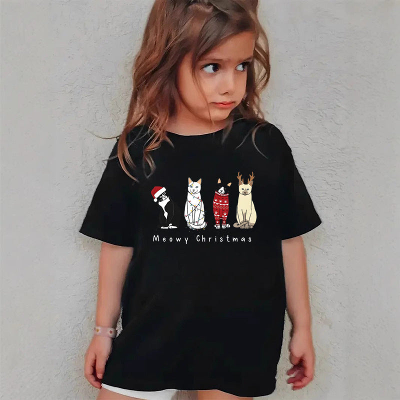Combed Cotton New Christmas Children's Short Sleeve Girls' T-Shirt Kids Clothing Boys' Short Sleeve