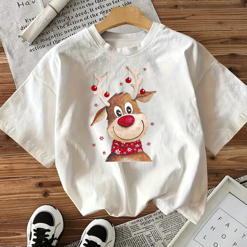 Fashionable Style Short Sleeve Cotton Women's Top American Christmas New Arrival