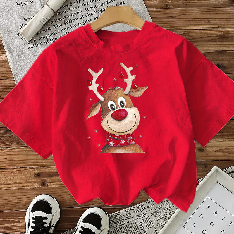 Fashionable Style Short Sleeve Cotton Women's Top American Christmas New Arrival