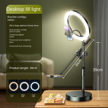 Mobile Phone Overhead Shooting Stand for Food Photography, Drawing, and Live Streaming - Adjustable Dual-Camera Position Desktop Phone Holder with Fill Light