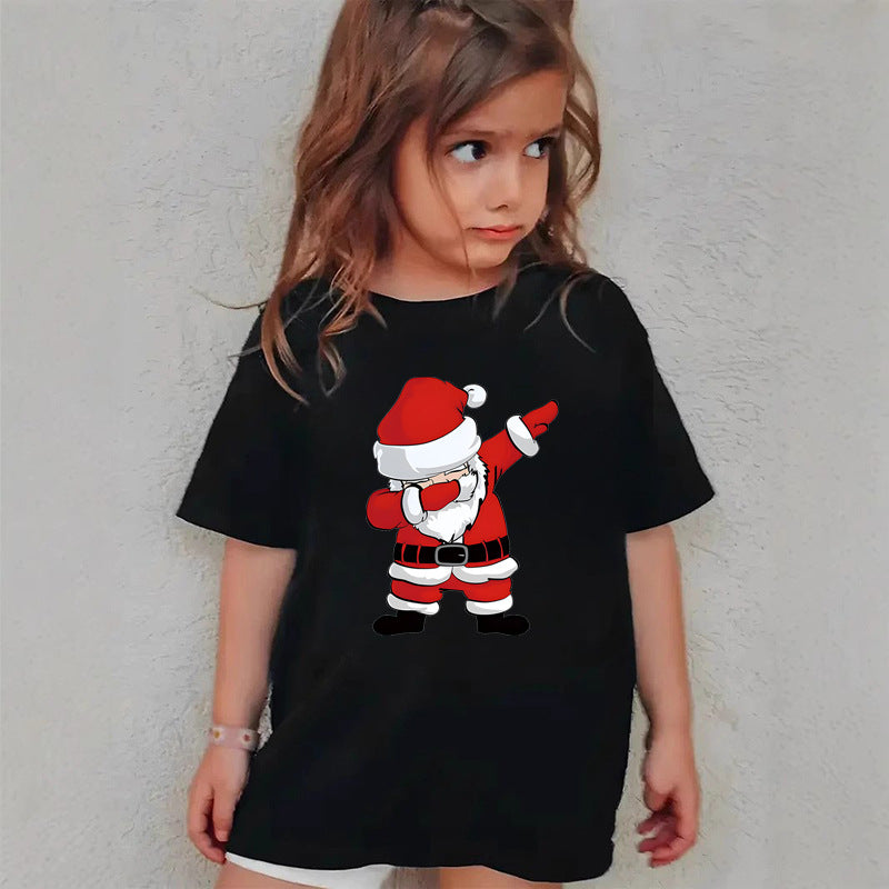 Combed Cotton New Christmas Children's Short Sleeve Girls' T-Shirt Kids Clothing Boys' Short Sleeve