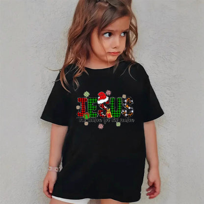 Combed Cotton New Christmas Children's Short Sleeve Girls' T-Shirt Kids Clothing Boys' Short Sleeve