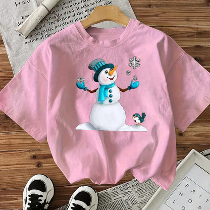 Snowman Cotton Women's Short Sleeve Fashion Style Top American Christmas New Arrival
